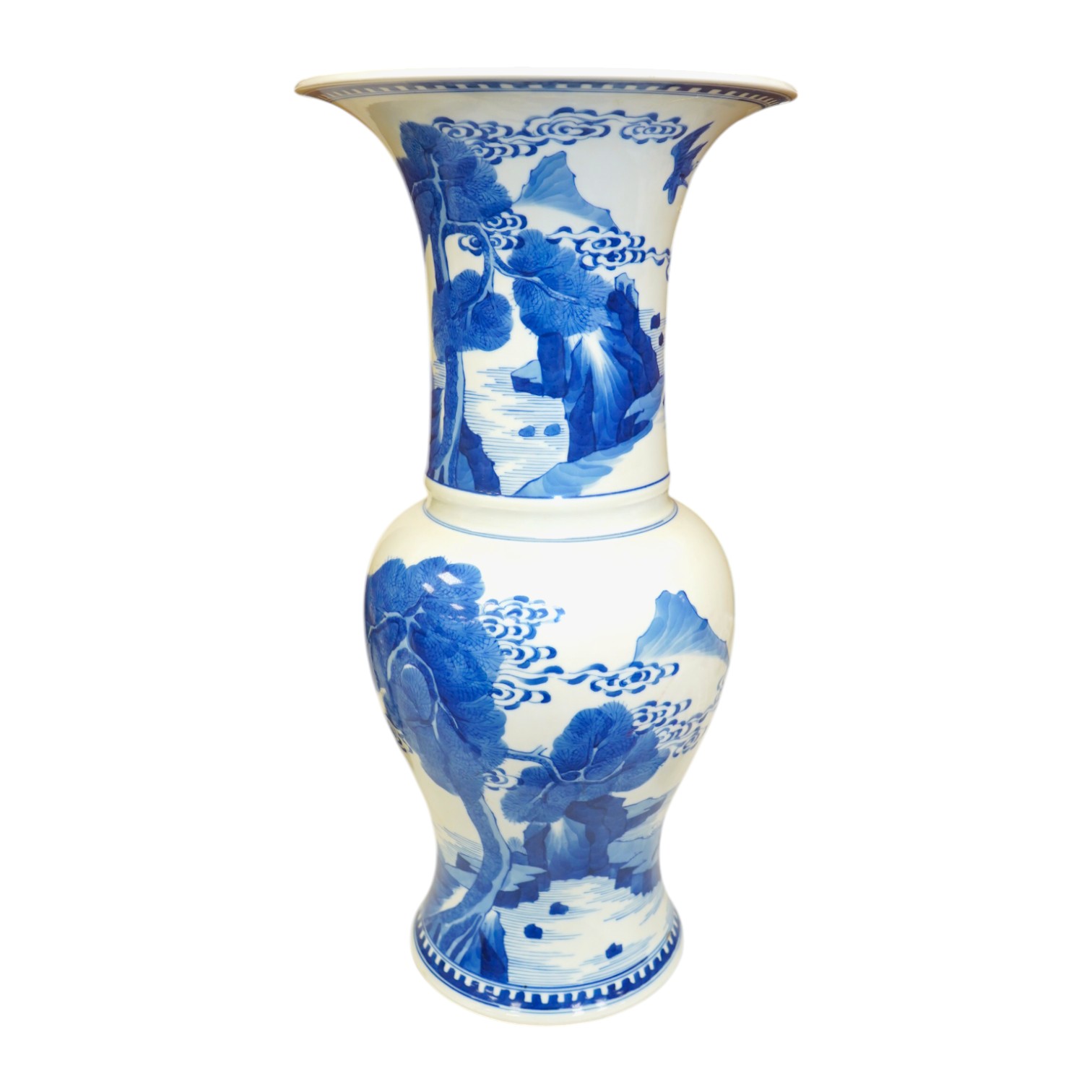 A Chinese blue and white yen yen vase, Kangxi mark but later, 46cm. Condition - crazing to rim, otherwise good